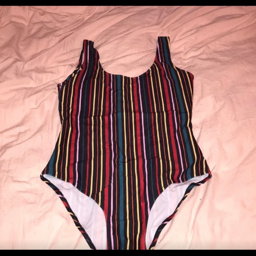Multicolored striped one piece swimsuit